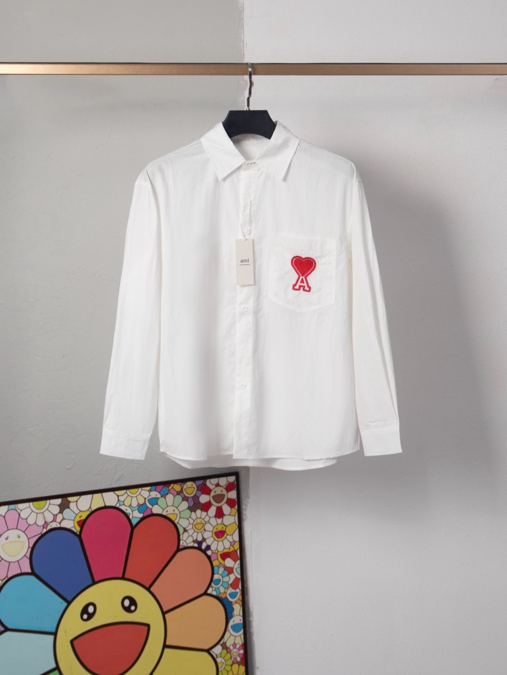 Ami White Button-Down Shirt with Red Heart 'A' Patch